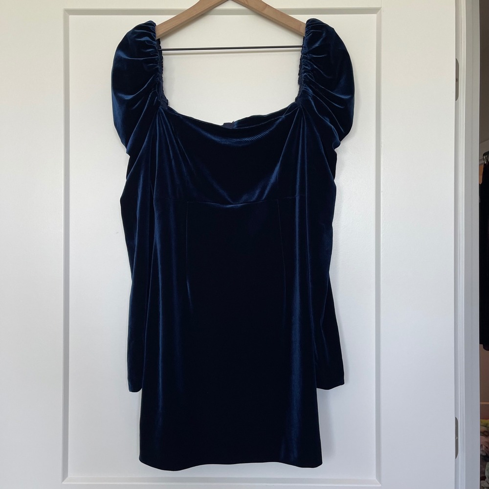 Cara Cara Laurenne Velvet Mini Dress Sm Navy Blue Puff Sleeve Chic Sexy Holiday - Picture 6 of 16